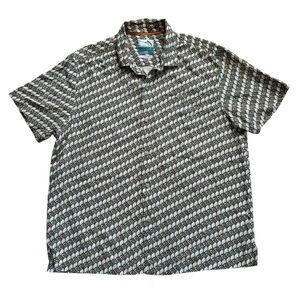 Tommy Bahama Island Modern Fit 100% Silk Flamingo Green Shirt Button Up XL